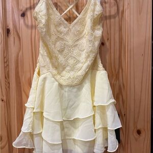 Lulu's Yellow Lace and Chiffon Prom Dress